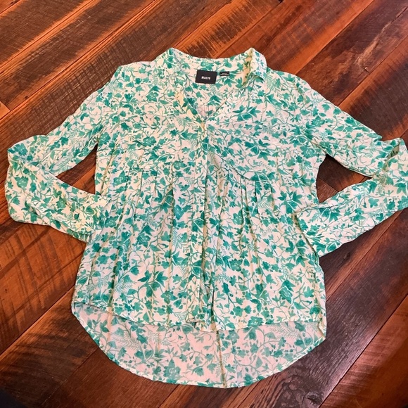 Maeve Anthropologie Green Floral Print Button Down Blouse Size Small - Picture 2 of 7
